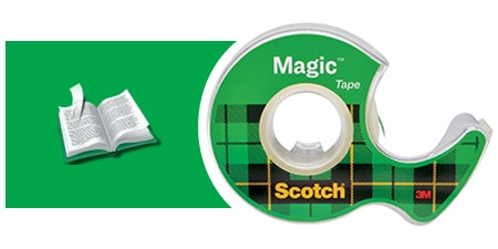 Taśma Scotch® Magic® i przykład użycia – naprawa rozerwanej kartki w książce
